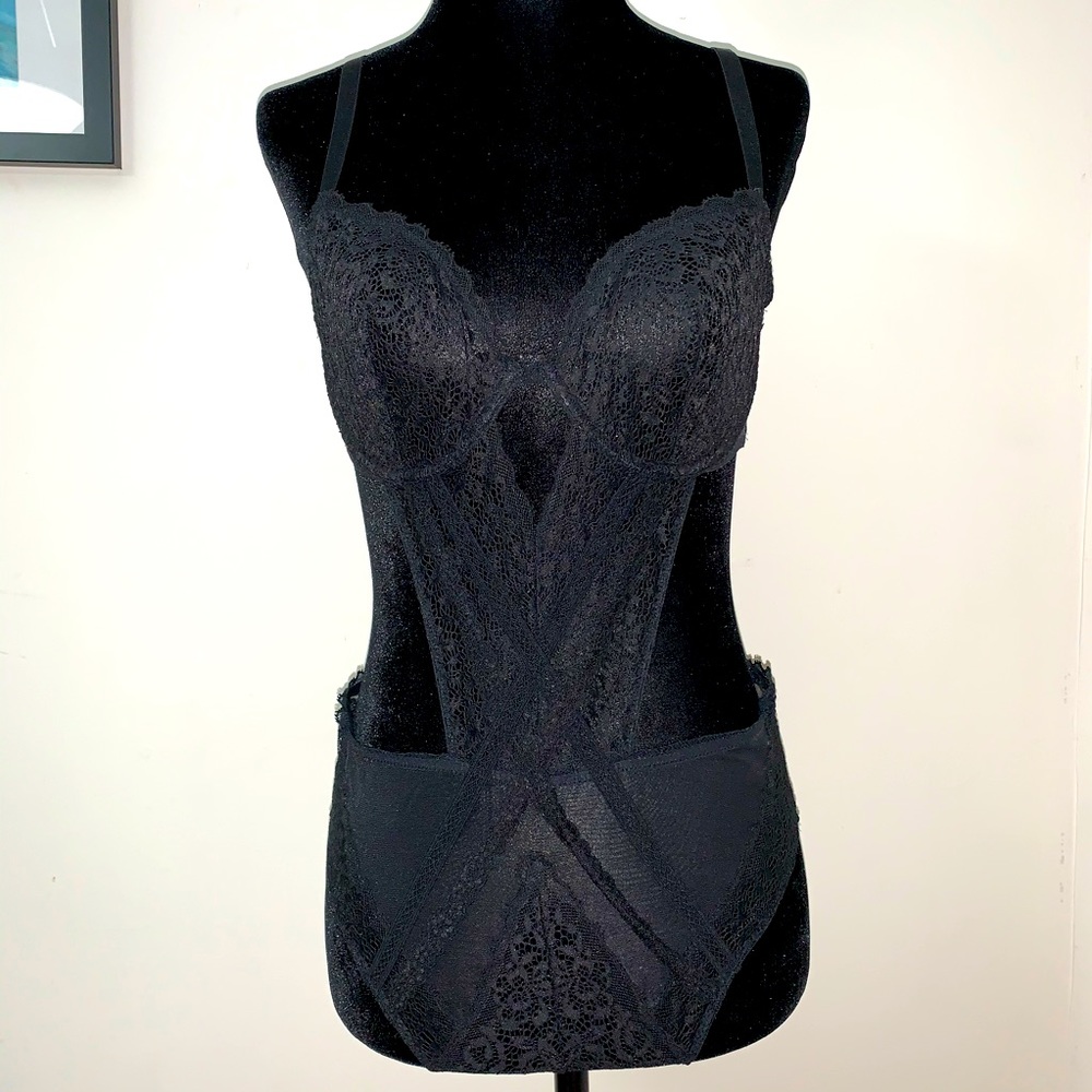 Victoria’s Secret Black Mesh & Lace Bodysuit